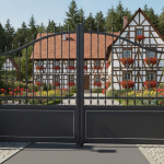 Alpin portail MyDoorling - style fer forgé semi ajouré avec barreau verticale - 2 battants maison rurale alsacienne allemande - haut de gamme prix usine