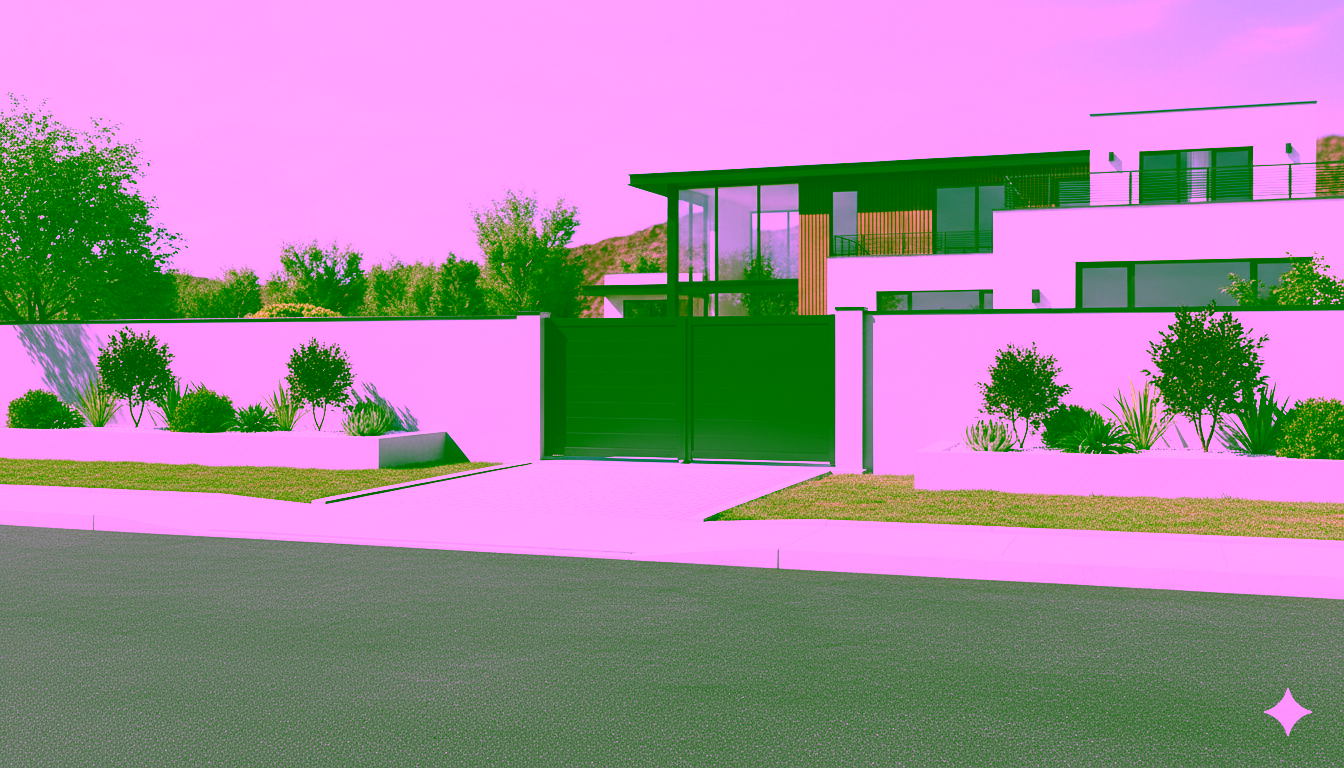 Portail 2 battants plein avec cadre et lames horizontales sur mesure en aluminium alu modèle Everest devant une maison moderne haut de gamme prix usine