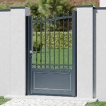 Portillon aluminium Gris anthracite sur mesure modèle Alpin style fer forgé - semi ajouré - Haut de Gamme prix usine