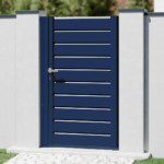 Portillon aluminium Bleu Saphir sur mesure modèle Atlas à lames persiennes horizontales - Haut de Gamme prix usine