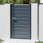 Portillon aluminium Gris Anthracite sur mesure modèle Atlas à lames persiennes horizontales - Haut de Gamme prix usine