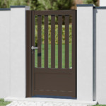 Portillon aluminium Gris Anthracite sur mesure modèle Denali avec cadre et à lames verticales ajourées - Haut de Gamme prix usine