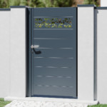 Portillon aluminium Gris Anthracite sur mesure modèle Himalaya à lame décorative - Haut de Gamme prix usine