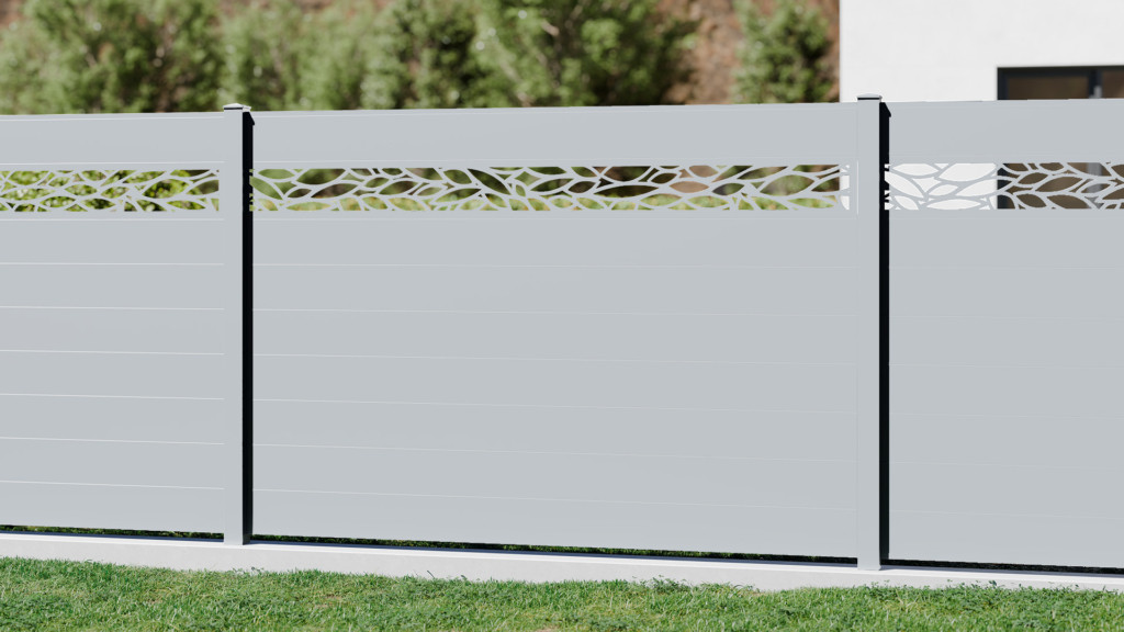 Clôture moderne en aluminium sur mesure design Sonora - Gris aluminium - haut de gamme prix usine